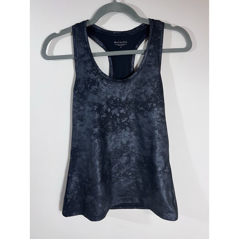 Athleta Tank Women's S Gray Black Shanti Misty Lace Print Racerback Metallic